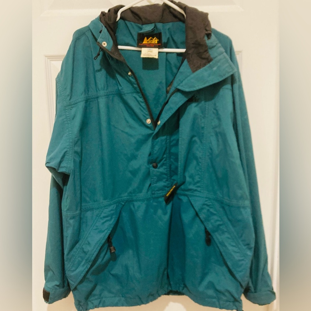 REI Teal Windbreaker Jacket with Black Hood